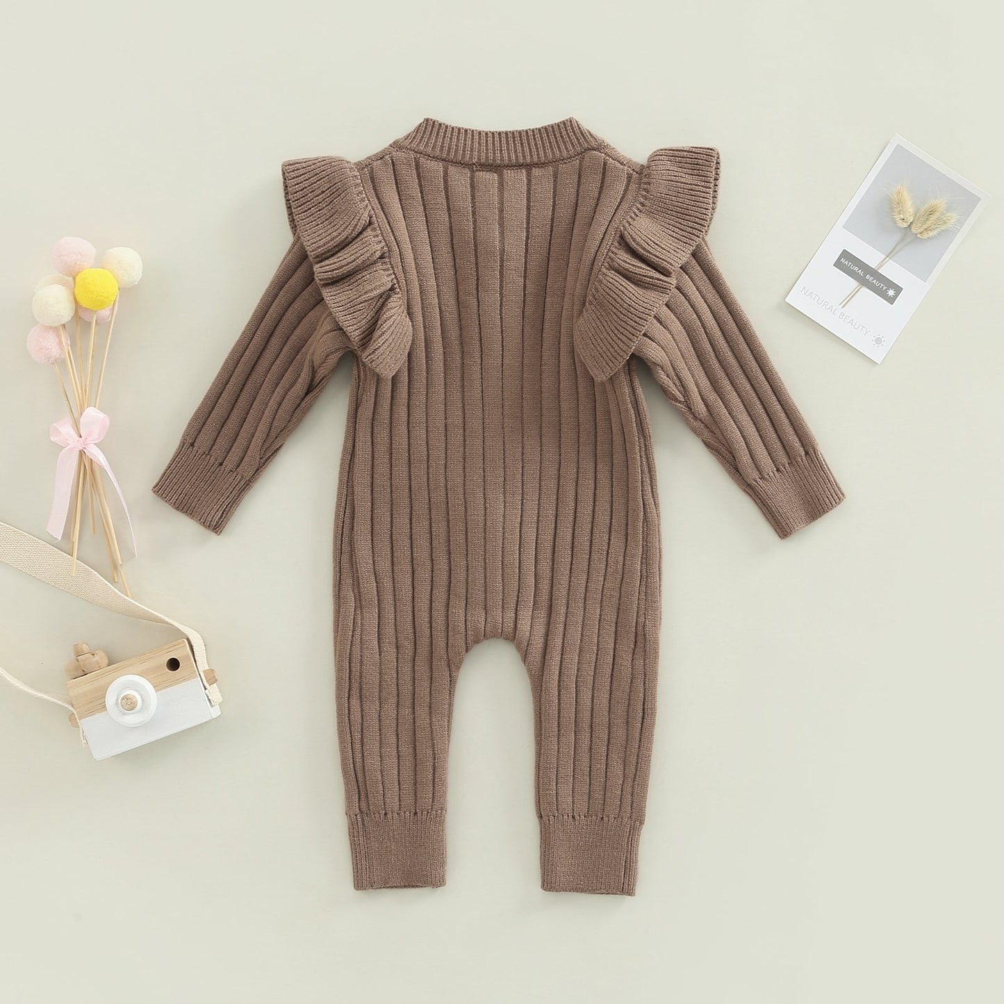 Baby Girls Toddler Fall Winter Chocolate Knit Ruffle Romper Jumpsuit