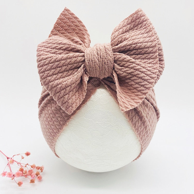 1 Pc: Solid Color Baby Girls Knotted Beanie Hat with Bow Hair Accessories