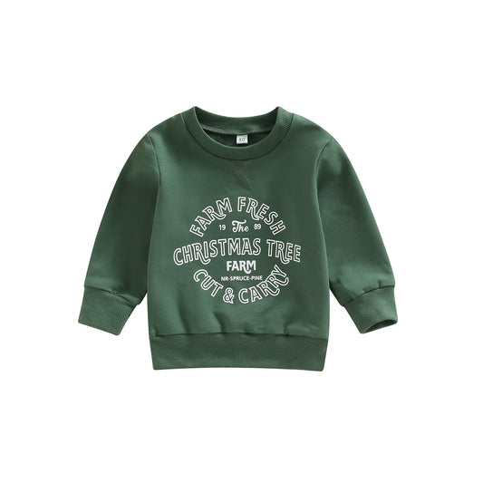 Unisex Infant Toddler Kids Green Christmas Tree Print Long Sleeve Pullover Sweatshirt