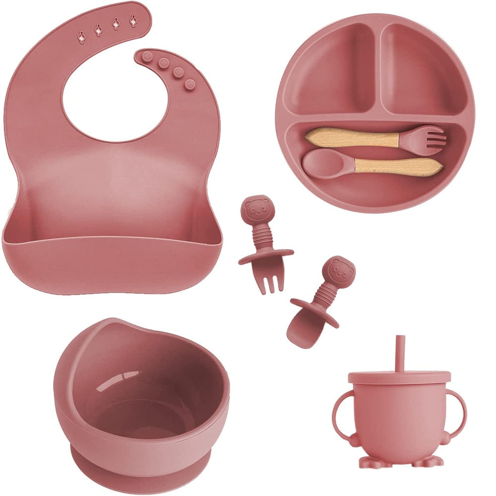 Baby Toddler Children's 8 Piece Silicone Feeding Tableware Set