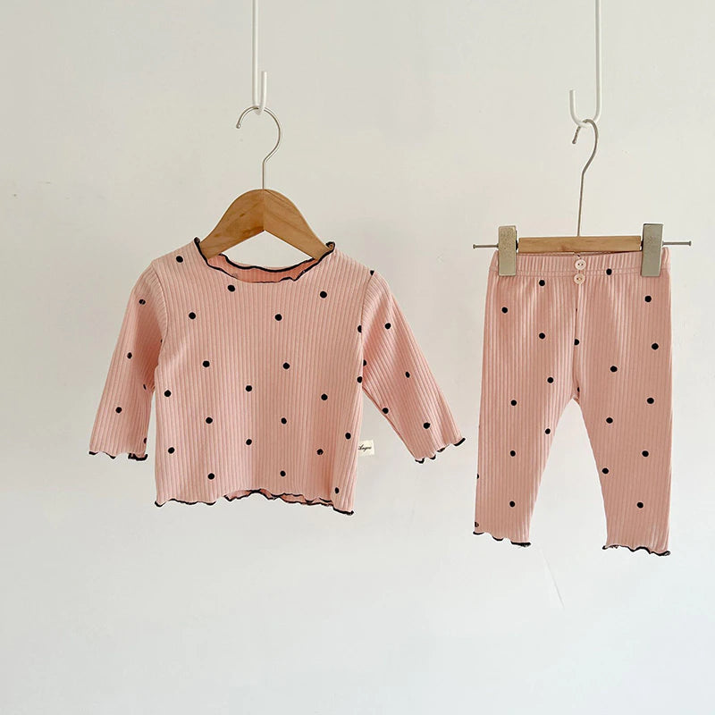 2 Pc Set Infant Toddler Baby Girls Pink Polka Dot Pajama Set