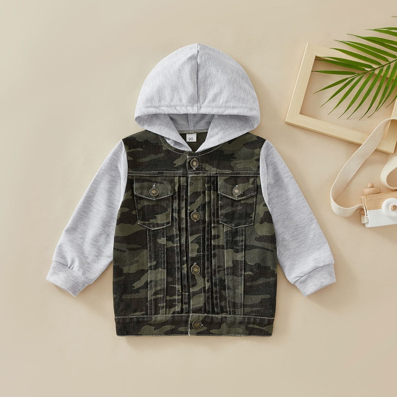 Toddler Boys Denim Camouflage Hooded Coat Jacket Outerwear