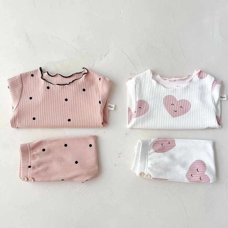 2 Pc Set Infant Toddler Baby Girls Pink Polka Dot Pajama Set