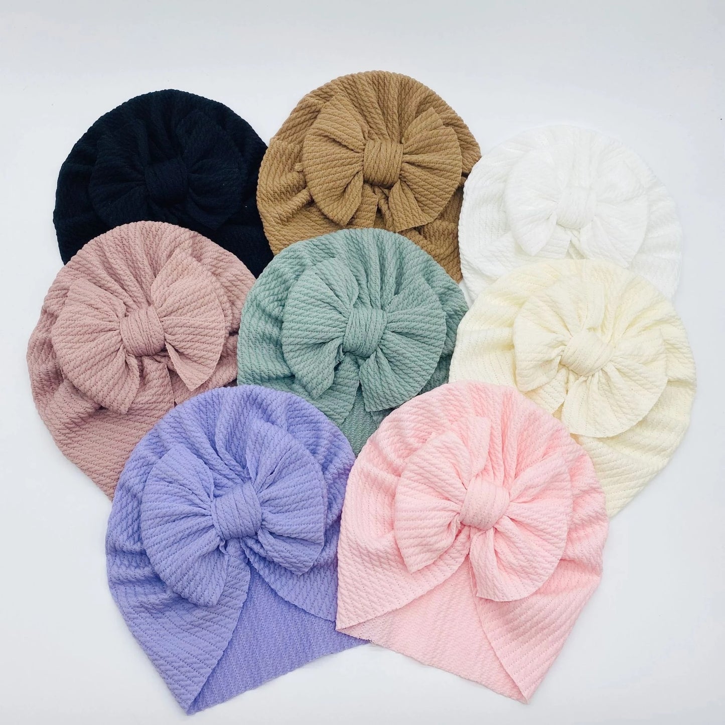 1 Pc: Solid Color Baby Girls Knotted Beanie Hat with Bow Hair Accessories