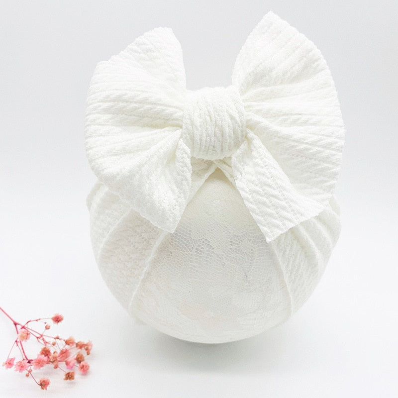 1 Pc: Solid Color Baby Girls Knotted Beanie Hat with Bow Hair Accessories