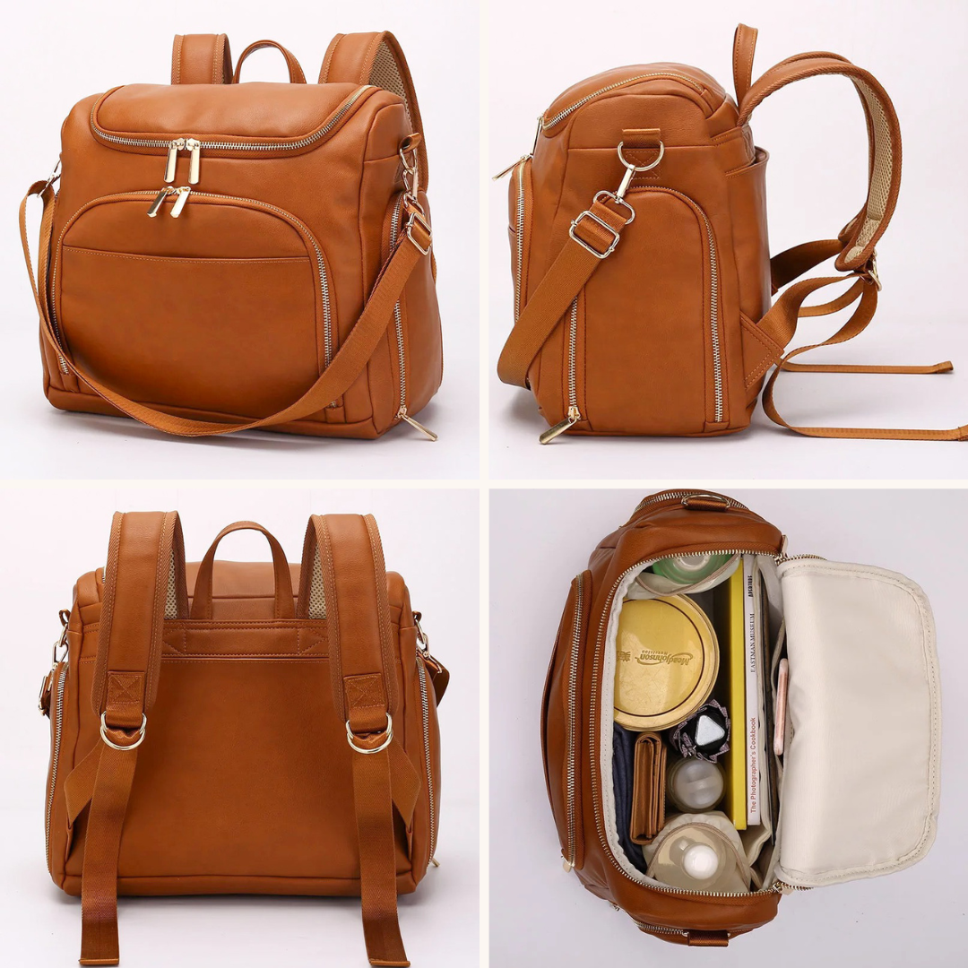 Leather rucksack changing bag hotsell
