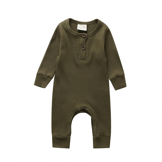 Unisex Solid Knitted Long Sleeve Romper