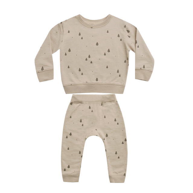 2 pc Set: Baby 0-5T Matching Taupe RainDrops Print Sweater Top and Bottom Set