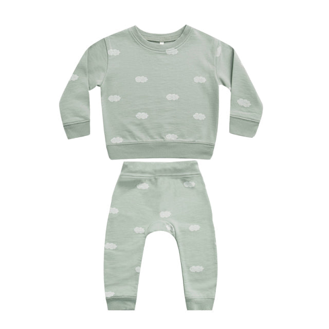 2 pc Set: Baby 0-5T Matching Print Sweater Green Top and Bottom Set