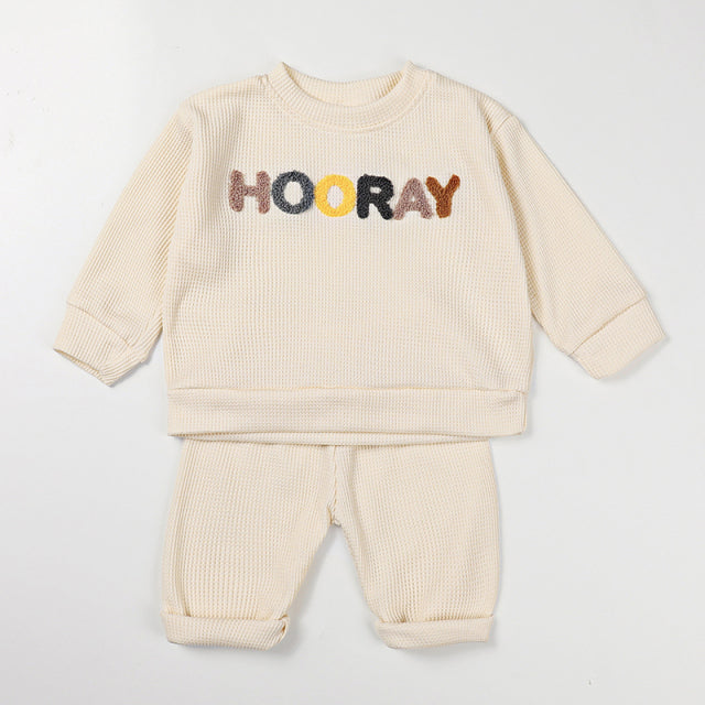 2 pc Set: Baby Toddler White Hooray Knitted Set