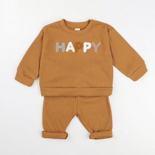 2 pc Set: Baby Toddler Deep Orange Happy Knitted Set